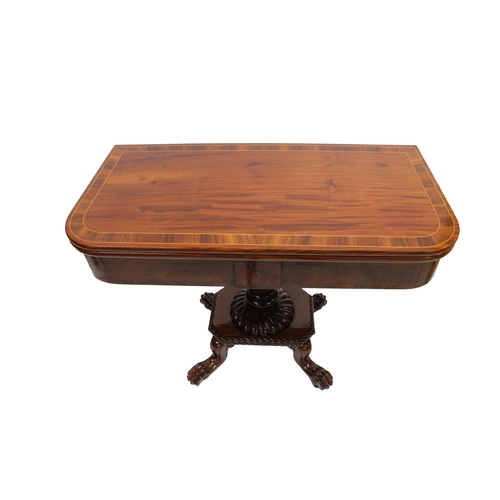 543 - A fine Victorian mahogany folding top side table the crossbanded inlaid top on a turned and gadroone... 