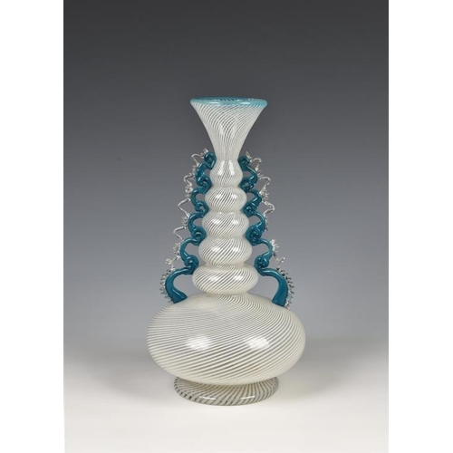 55 - A Facon de Venise clear and blue glass vase Venice, possibly 17th / 18th century, with white spirall... 