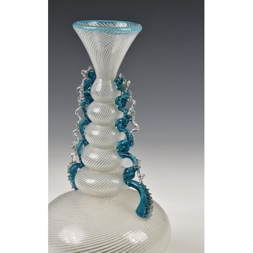 55 - A Facon de Venise clear and blue glass vase Venice, possibly 17th / 18th century, with white spirall... 