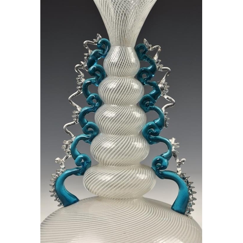 55 - A Facon de Venise clear and blue glass vase Venice, possibly 17th / 18th century, with white spirall... 