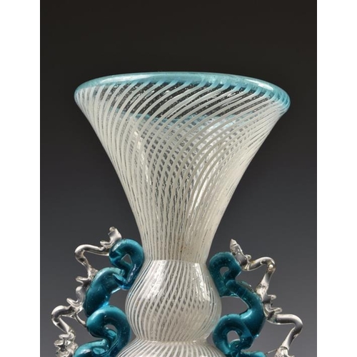 55 - A Facon de Venise clear and blue glass vase Venice, possibly 17th / 18th century, with white spirall... 