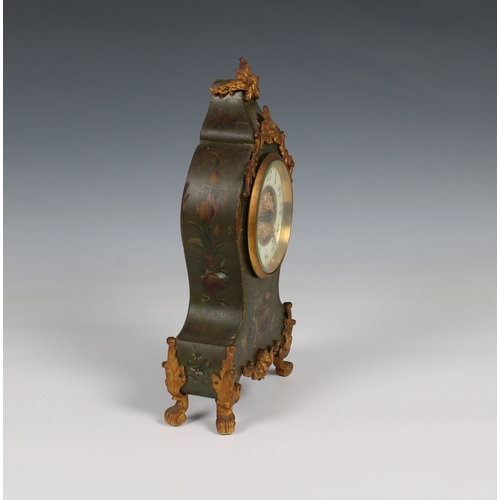 583 - A painted wood and gilt metal French mantel clock 10¾in. (27.4cm.) high.