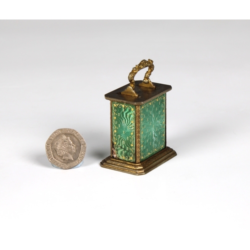 584 - A good French miniature enamelled mantel clock late 19th century, signed Brevet to base, with scroll... 