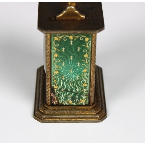 584 - A good French miniature enamelled mantel clock late 19th century, signed Brevet to base, with scroll... 