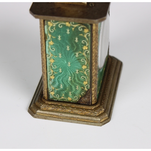 584 - A good French miniature enamelled mantel clock late 19th century, signed Brevet to base, with scroll... 