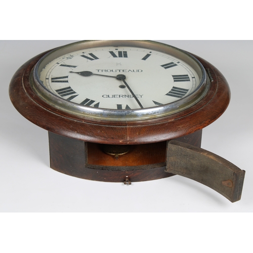 589 - Early 20th century 'TROUTEAUD GUERNSEY' wall clock hinged glazed cover for access.