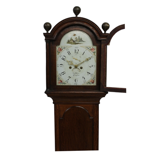 596 - An oak eight day longcase clock 19th Century, the painted dial signed 'Thos Weller, Croydon', 82 inc... 