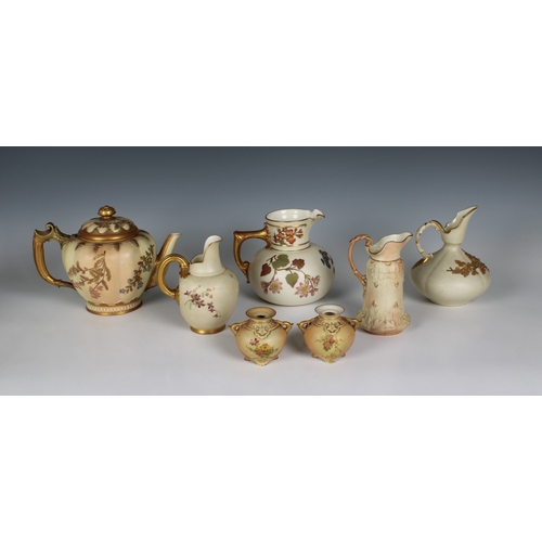 60 - A collection of Victorian Royal Worcester blushed ivory porcelain comprising a teapot & cover of lob... 