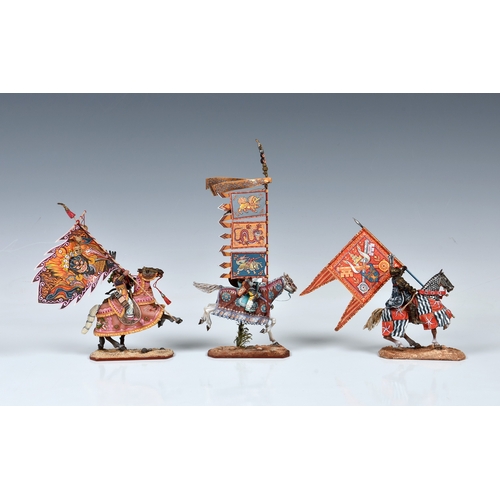 606 - Medallion Miniatures - 54mm hand painted models of three soldiers on horseback limited editions, eac... 