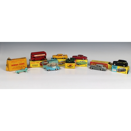 616 - A collection of playworn boxed die-cast cars comprising a Corgi - 303 Mercedes-Benz 300L (broken gla... 