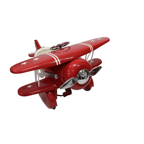 624 - A Red Baron pedal Bi-Plane having white stripe and star wings, white leather seat, RED BARON to ... 