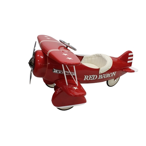 624 - A Red Baron pedal Bi-Plane having white stripe and star wings, white leather seat, RED BARON to ... 