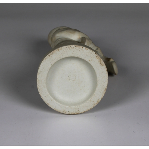 75 - A Parian Ware figure of a young boy putting on a mitten and resting against a spade impressed mark 