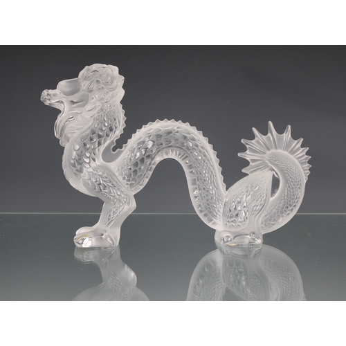 8 - A Lalique clear & frosted glass Dragon no 1213300, 2000, 11¼in. (28.7cm.) long, original sticker, et... 