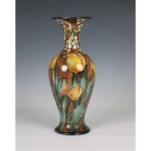 91 - A Doulton Lambeth faience vase of ovoid form, decorated with flowers, signed 'HA' for Helen A Arding... 