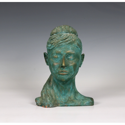 1256 - A bronzed terracotta bust of a young lady signed 'w. a. is', 9in. (22.8cm.) high.