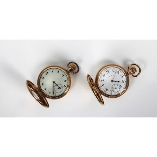 827 - Two gold plated half hunter pocket watches to include a Star Dennison Watch Case Co, case number 197... 