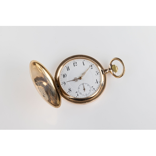 849 - A 14ct Monopol Hunter pocket watch Monopol, Swiss 14ct rose gold, keyless lever pocket watch, white ... 