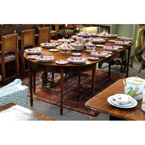 500A - A fine George III mahogany D-end dining table with ebony and boxwood inlay the central section with ... 