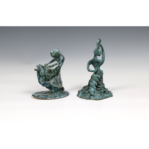 10 - Guernsey Studio pottery - Elizabeth Ann Macphail (1939-89) Two female Dancers of stylised form, in a... 