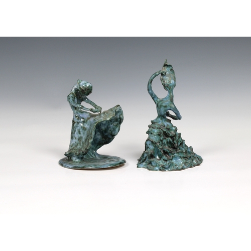 10 - Guernsey Studio pottery - Elizabeth Ann Macphail (1939-89) Two female Dancers of stylised form, in a... 