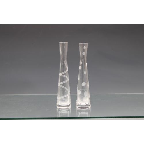 109 - Two boxed Baccarat glass vases each of conical form, one having dots, the other with spiral decorati... 