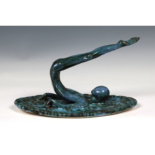 14 - Guernsey Studio pottery - Elizabeth Ann Macphail (1939-89) turquoise glazed sculpture featuring a st... 