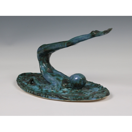 14 - Guernsey Studio pottery - Elizabeth Ann Macphail (1939-89) turquoise glazed sculpture featuring a st... 