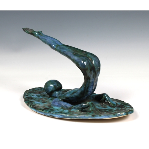 14 - Guernsey Studio pottery - Elizabeth Ann Macphail (1939-89) turquoise glazed sculpture featuring a st... 