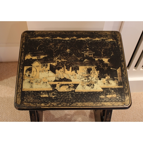 156 - A late Regency chinoiserie lacquered occasional table 12½ x 13½in. (31.7 x 34.2cm.), 26¼in. (66.6cm.... 