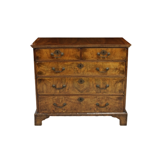 188 - A George II and later walnut straight front chest the chevron inlaid moulded top over two short and ... 