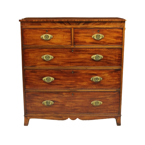 190 - A large late-George III mahogany straight front chest the inlaid and crossbanded top over two short ... 