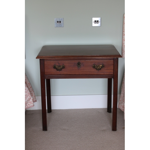 194 - A George III and later mahogany side table the rectangular top with moulded edge over a single friez... 