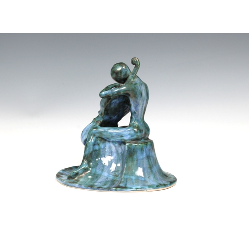 2 - Guernsey Studio pottery - Elizabeth Ann Macphail (1939-89) A turquoise glazed stylised cellist or do... 