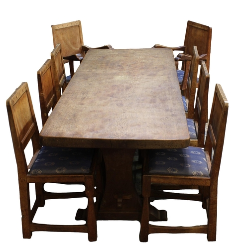 205 - Thomas 'Gnomeman' Whitaker of Littleback dining table and chairs comprising an oak dining table 86 x... 