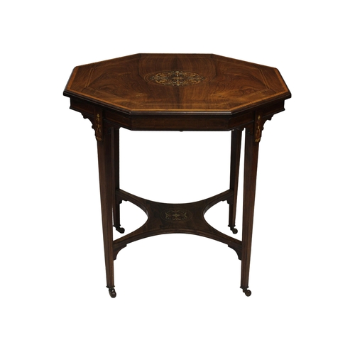 212 - An Edwardian inlaid rosewood octagonal occasional table the inlaid octagonal top with satinwood band... 