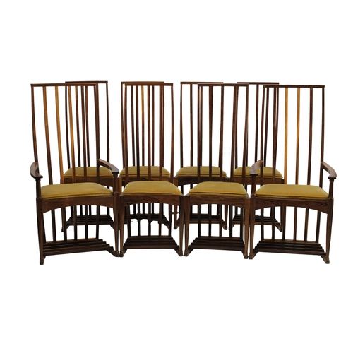 220 - A set of eight high backed rosewood dinning chairs in the style of Charles Rennie Mackintosh hand ma... 