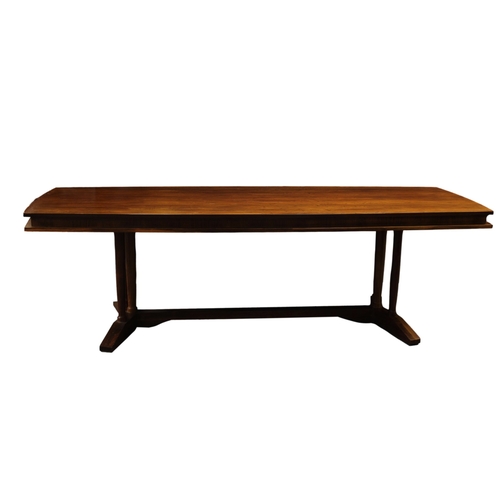 221 - A twentieth century hand made rosewood dinning table with two frieze drawers, raised on turned suppo... 