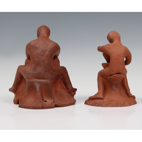 23 - Guernsey Studio pottery - Elizabeth Ann Macphail (1939-89) Two unglazed sculptures depicting potters... 