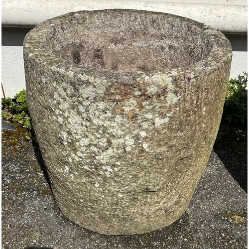 276 - A granite cylindrical bird bath / planter or garden feature of tapering form with deep chiselled out... 