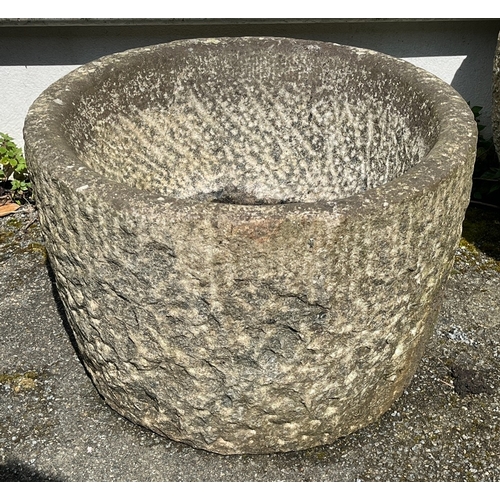 277 - A granite cylindrical bird bath / planter or garden feature of slight tapering form with deep chisel... 