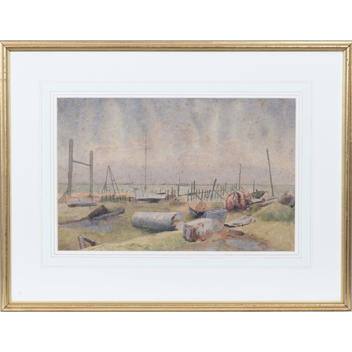 299 - Malcolm Arbuthnot RI NS (British, 1877-1967) The Boatyard watercolour on textured paper, signed lowe... 