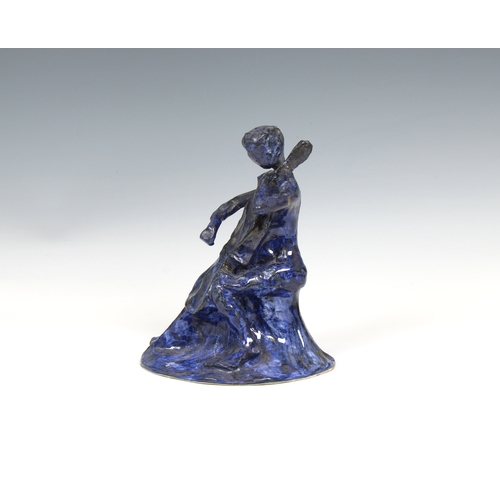 30 - Guernsey Studio pottery - Elizabeth Ann Macphail (1939-89) A cobalt blue glazed stylised cellist or ... 