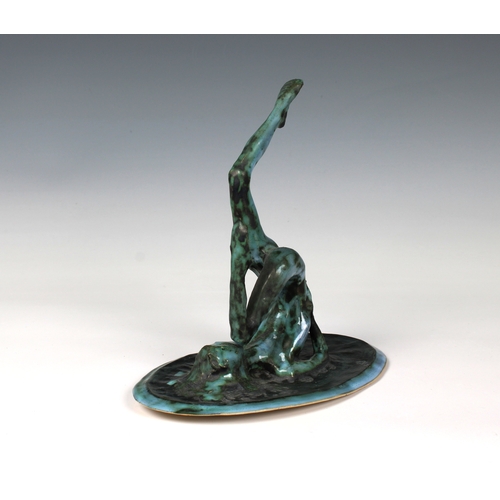 36 - Guernsey Studio pottery - Elizabeth Ann Macphail (1939-89) turquoise glazed sculpture featuring a st... 