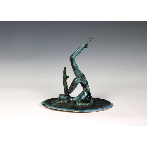 36 - Guernsey Studio pottery - Elizabeth Ann Macphail (1939-89) turquoise glazed sculpture featuring a st... 