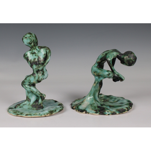 41 - Guernsey Studio pottery - Elizabeth Ann Macphail (1939-89) Two green glazed stylised figural sculptu... 