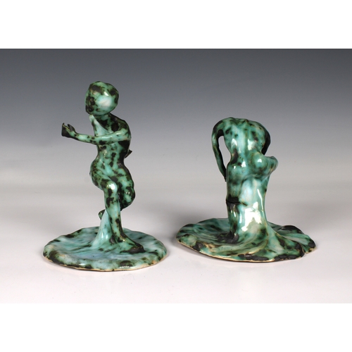 41 - Guernsey Studio pottery - Elizabeth Ann Macphail (1939-89) Two green glazed stylised figural sculptu... 