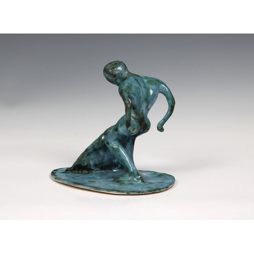 56 - Guernsey Studio pottery - Elizabeth Ann Macphail (1939-89) turquoise glazed sculpture featuring a st... 