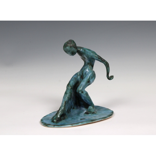 56 - Guernsey Studio pottery - Elizabeth Ann Macphail (1939-89) turquoise glazed sculpture featuring a st... 