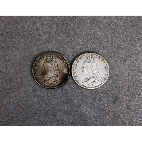 106 - Two 1889 Victorian silver Jubilee Head Crowns. (2)